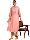 Libas Women'S Silk Straight Kurta (G2745_Peach