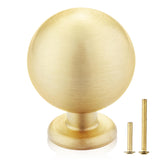 QOGRISUN 5-Pack Solid Brass Cabinet Knobs, Round Ball Gold Knobs for Dresser Drawer, 1.2-Inch Diameter,Sphere Cabinet Pulls,Brus