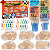 Kids Party Wood Painting Craft Kits (12ct) 3-D Cars - Each Kit Has its Own Brush, Paint, & Figure- 6 Designs Include Taxi, Truck