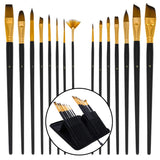 U.S. Art Supply 15 Piece Artist Long Handle Synthetic Paint Brush Set Multi Functional Watercolor Gouache Oil Acrylic Brush Se