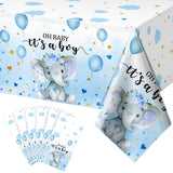 6 Pack Elephant Tablecloth Decorations, Plastic Tablecloth Table Cover Backdrop for Baby Boy Girl Gender Baby Shower Party Suppl