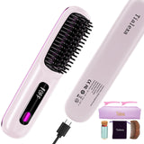Tialexa Cordless Hair Straightener Brush for Travel, 200 Million Negative Ionic Portable Hair Straightener Comb for Women with L
