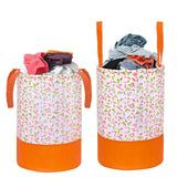 Prettykrafts 45L Non Woven Leaves Printed Round Foldable Large Laundry Bag/Basket With Handle, Freestanding Clothes Storage Orga