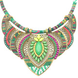 Ethnic Style Chunky Colorful Collar Festival Tribal Beaded Boho Choker Costume Necklace for Women Gift (green)