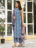 Gosriki Women'S Rayon Blend Anarkali Printed Kurta With Palazzo & Dupatta (Nethra Blue-Vks01-Gs_Xl_Blue_X-Large),Blue,,B0DPB3FPZV
