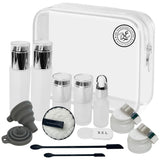 14 Pcs Travel Skincare Containers Set-TSA Approved Toiletry Bag & Glass Travel Bottles for Toiletries Pump, Spray & Dropper Bott