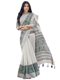 Satrani Womens Knit Cotton Blend Saree (2501S9574N_White5)