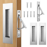 HBL' Pocket Door Hardware Set - 2 Recessed Flush Finger Pulls & 1 Edge Pull, Made of 304 Stainless Steel, Template Included, Sil