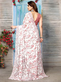 Satrani Womens Pure Georgette Saree (3181S2246N_White Pink & Light Brown)