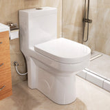 HOROW HWMT-8733 Small Compact One Piece Toilet For Bathroom, Powerful & Quiet Dual Flush Modern Toilet, 12'' Rough-In Toilet & S