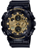 GShock Mens Casio AnalogDigital Gold Dial Black Resin Strap Watch GA140GB1A1