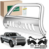 YHTAUTO 3 Bull Bar Push Bar with Skid Plate Light Mount Fit Toyota Tundra 2022-2025, S/S 304 Brush Guard for Truck Front Bumper