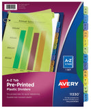 Avery Plastic AZ 12Tab Dividers for 3 Ring Binders, PrePrinted Multicolor Tabs, 1 Set (11330)