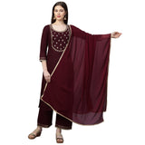 Anni Designer Women'S Cotton Straight Kurta With Palazzo & Dupatta (Kpzd-Cot-10127-Maroon_Xxl_Maroon_Xx-Large),Maroon,2XL