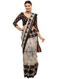 Satrani Womens Knit Cotton Blend Saree (2585S239NA_White & Grey)