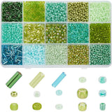 PH PandaHall 6178pcs 15 Colors Green Series Glass Seed Beads 5021pcs 2~4mm Glass Round Beads 1157pcs 4~6x2mm Tube Beads Kit Bugl