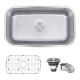 Ruvati 32-Inch Undermount Single Bowl Kitchen Sink - 16 Gauge Stainless Steel Kitchen Sink, Brushed Finish, Soundproof Padding -