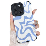 Sayoaho Designed for iPhone 11 Pro Phone Case, Soft PU Leather TPU and Cute Art Wavy Painted for Women Girls, Slim Protective Sh