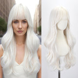 STYLER White Wig with Bangs for Women -26 Inch Long Wavy White Wigs Synthetic Heat Resistant Hair Natural Looking Wigs for Daily