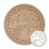 NameHaus DIY Peacock Madhubani Art MDF Cutout for Lippan Art & Painting | Round Wooden Canvas for Craft, Home Decor, Mandala Art