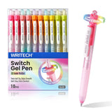 WRITECH Retractable Gel Ink Pens: 0.5mm Black-Ink Switch Between Silent and Clicky Soft Grip Fine Point Pen for Journaling Smoot