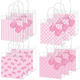 SmoothNovelty 24 Pcs Pink Cat Party Favor Bag Pink Bow Kitty Clear PVC Gift Bags with Handle Cute Kitten Cartoon Reusable Treat