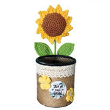 DHUJBFF Crochet Sunflower Pen Holder - Sunflower Desk Accessories for Office, Thank You for Helping Me Grow, Appreciation Gifts