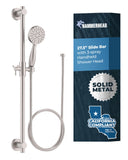 HammerHead Showers Solid Metal 27.5 Inch Shower Slide Bar with 3-Spray Handheld Shower Head with Long Hose and Holder, 1.75 GPM
