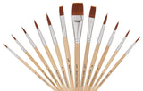 Jerry Q Art 12 Pc Brown Synthetic Hair Round And Flat Paint Brush Set With Short Wood Handles For Acrylic, Watercolor And All Me