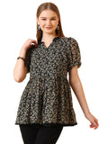 Wedani Women'S Casual Georgette Printed Floral Top,BLACK,M