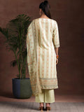 Libas Womens Printed Crepe Straight Kurta With Trousers And Dupatta Beige S 36957