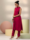 Libas Womens Solid Cotton Blend Co-Ord Set For Women Red L