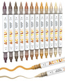 Guangna 12 Brown Dual Tip Acrylic Paint Markers, Brush Tip & Chisel Tip Acrylic Paint Pens for Pumpkin Paint, Rock, Wood, Glass,