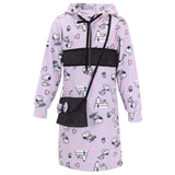 Cutecumber Girls Fleece & Lurex Printed Hoodie Dress With Sling Bag. Cc5739DLilac24