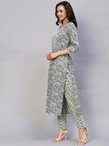 Gosriki Women'S Cotton Blend Printed Straight Kurta With Pant (Guru Blue-Gs_M_Blue_Medium),Blue,,B0C2PHLN1M