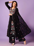 Wedani Faux Georgette Embroidered Kurta Set With Duptta For Women (In Alpha Xl Regular Black),BLACK,XL,,,