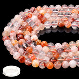 70PCS Natural 8MM Healing Gemstone, Red Hematoid Quartz Energy Stone Round Loose Beads, Semi-Precious Crystal Beads with Free El