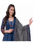 Anni Designer Women'S Rayon Viscose Anarkali Printed Kurta With Palazzo & Dupatta (Nakula Blue_Xl_Blue_X-Large),Blue,XL,,,