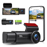 4K 3 Channel Dash Cam, STARVIS Sensor,5GHz WiFi with 64GB Card,2160P+1080P+1080P Front and Rear Inside, Car Dash Camera with 3.1