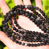 6mm Natural Stone Beads 65 Pcs Silver Obsidian Crystals Round Smooth Genuine Stone Loose Gemstone Beads for Bracelet Jewelry Mak