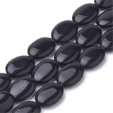 Fashewelry 20pcs Natural Black Stone Beads Flat Oval Healing Crystal Loose Gemstone Beads 18~18.5x13mm for Jewelry Necklace Brac