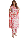 Gosriki Women'S Cotton Blend Printed Straight Kurta With Pant & Dupatta (Root Pink-Gs_M_Pink_Medium),Pink,,B0CR4848QV