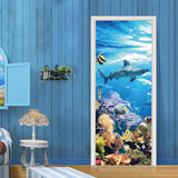 Nature Art Self Stick Vinyl Door Mural Sticker, Peel and Stick Removable Refrigerator Wrap Decal, Marine Life, 32.3x78.7, 2 Pcs