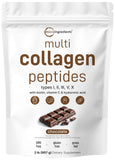 Multi Collagen Protein Powder, 2 Pounds - Type I,II,III,V,X with Biotin, Hyaluronic Acid, Vitamin C - Chocolate Flavored Collage