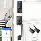 WiFi Smart Keyless Entry Door Lock Set w/Front Door Handle, 0.1s Fingerprint Biometric Unlock, Auto Lock, APP Remote/Passcodes/C