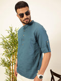 Thomas Scott Mens Linen Solid Kurta Shirt (Ts1529_Teal_2Xl)