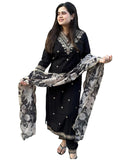 Gosriki Women'S Rayon Blend Straight Embroidered Kurta With Pant & Dupatta (Meena Black-Gs_Xxl_Black_Xx-Large),Black,2,B0D73XN76Y
