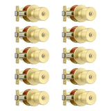 Leydebong 10 Pack Keyless Privacy Door Knob Lock with Thumb Turn, Gold Door Knob with Lock, Adjustable 60-70mm Backset for 35-52