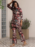 Libas Womens Printed Silk Blend Co-Ord Set For Women Brown