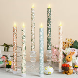 Honoson 6 Pcs Easter Flameless Taper Candles 10.6 Inch Spring Flower Candles Battery Operated LED Candlesticks for Easter Dinner